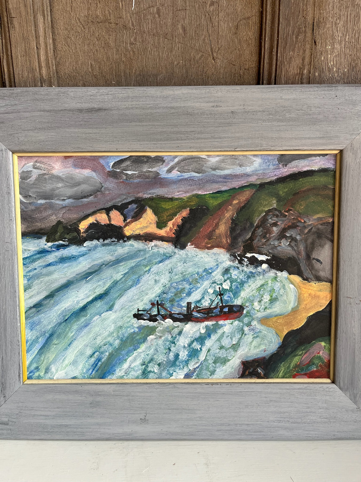 Vintage Oil Painting - Stormy Seascape with Trawler