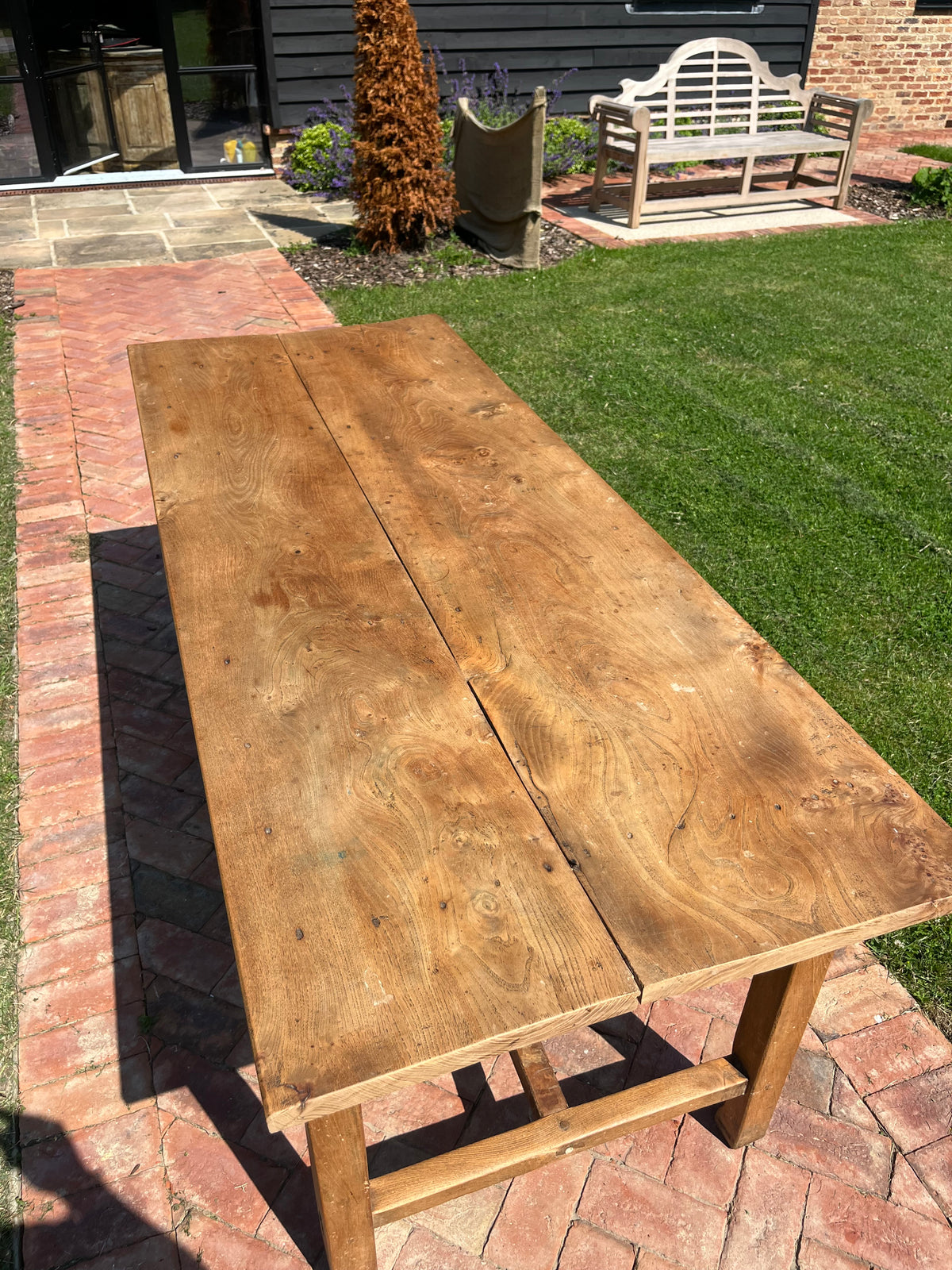 English Burr top rectangular dining table brown 196 x 78 x 78cm
