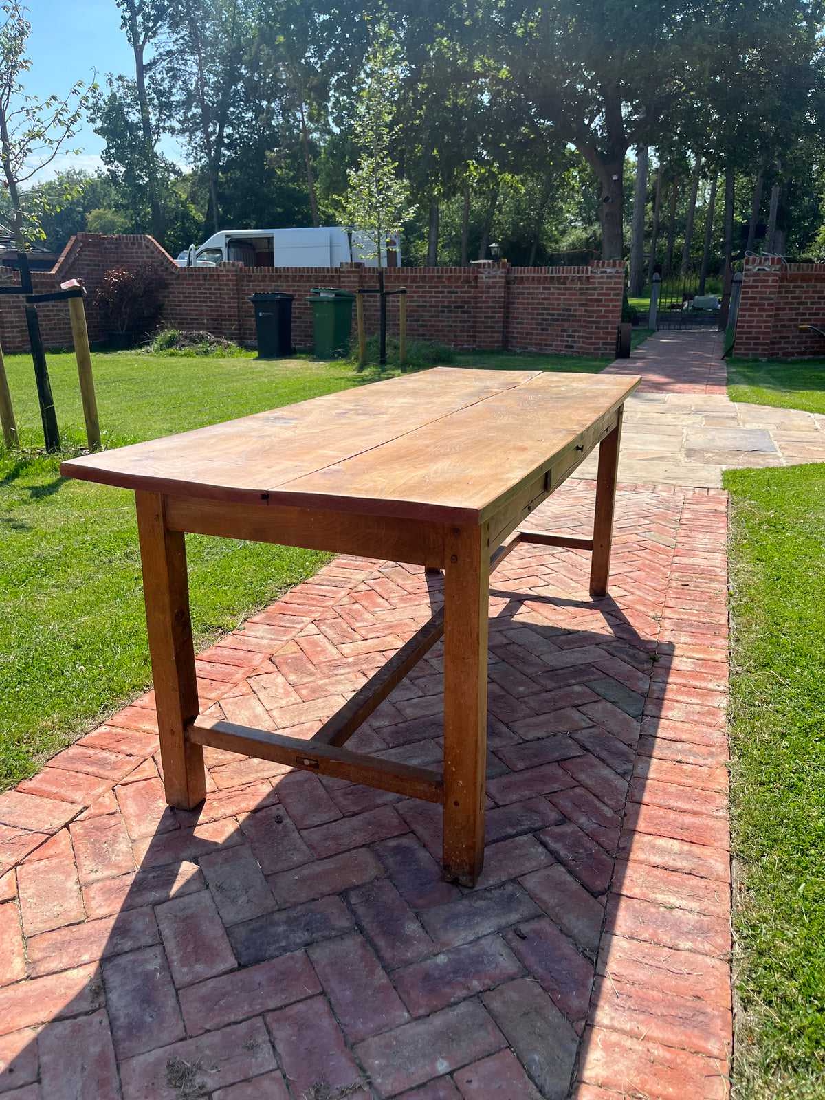 English Burr top rectangular dining table brown 196 x 78 x 78cm