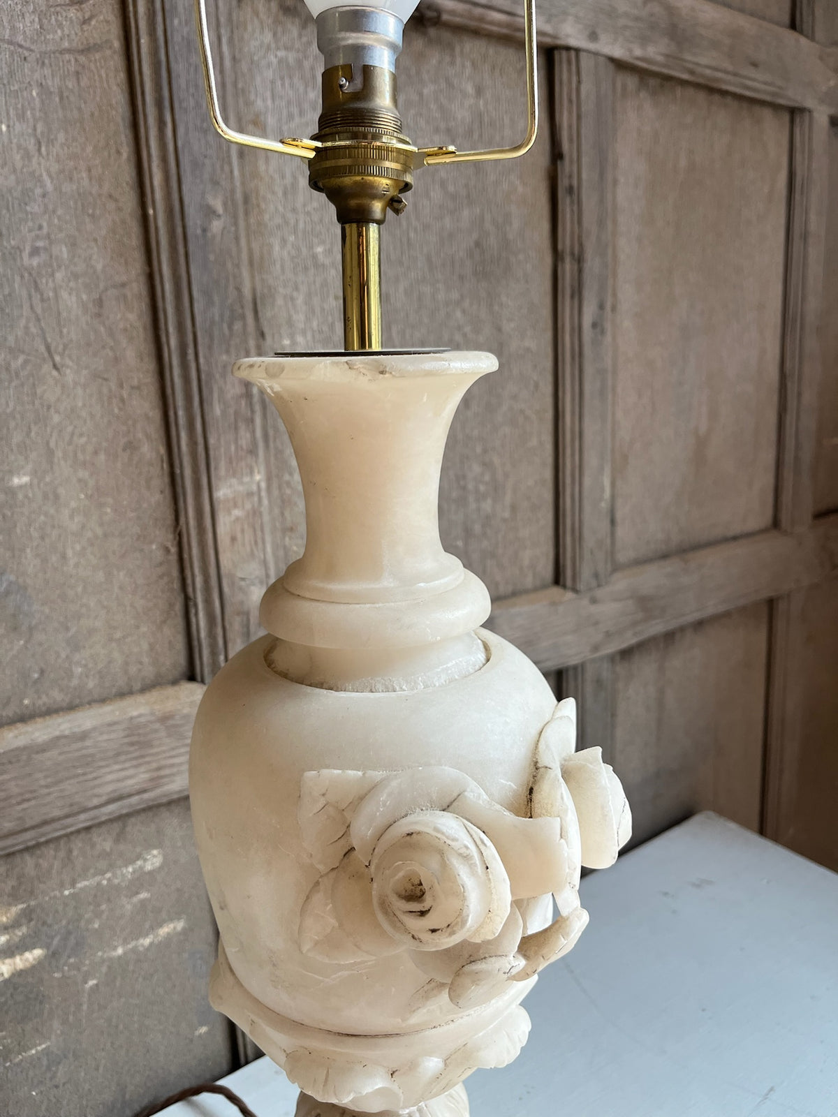 Carved Alabaster Urn Table Lamp with Roses
