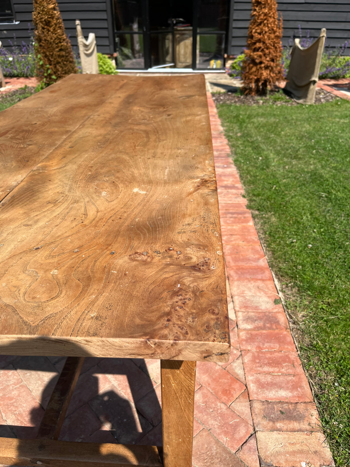 English Burr top rectangular dining table brown 196 x 78 x 78cm