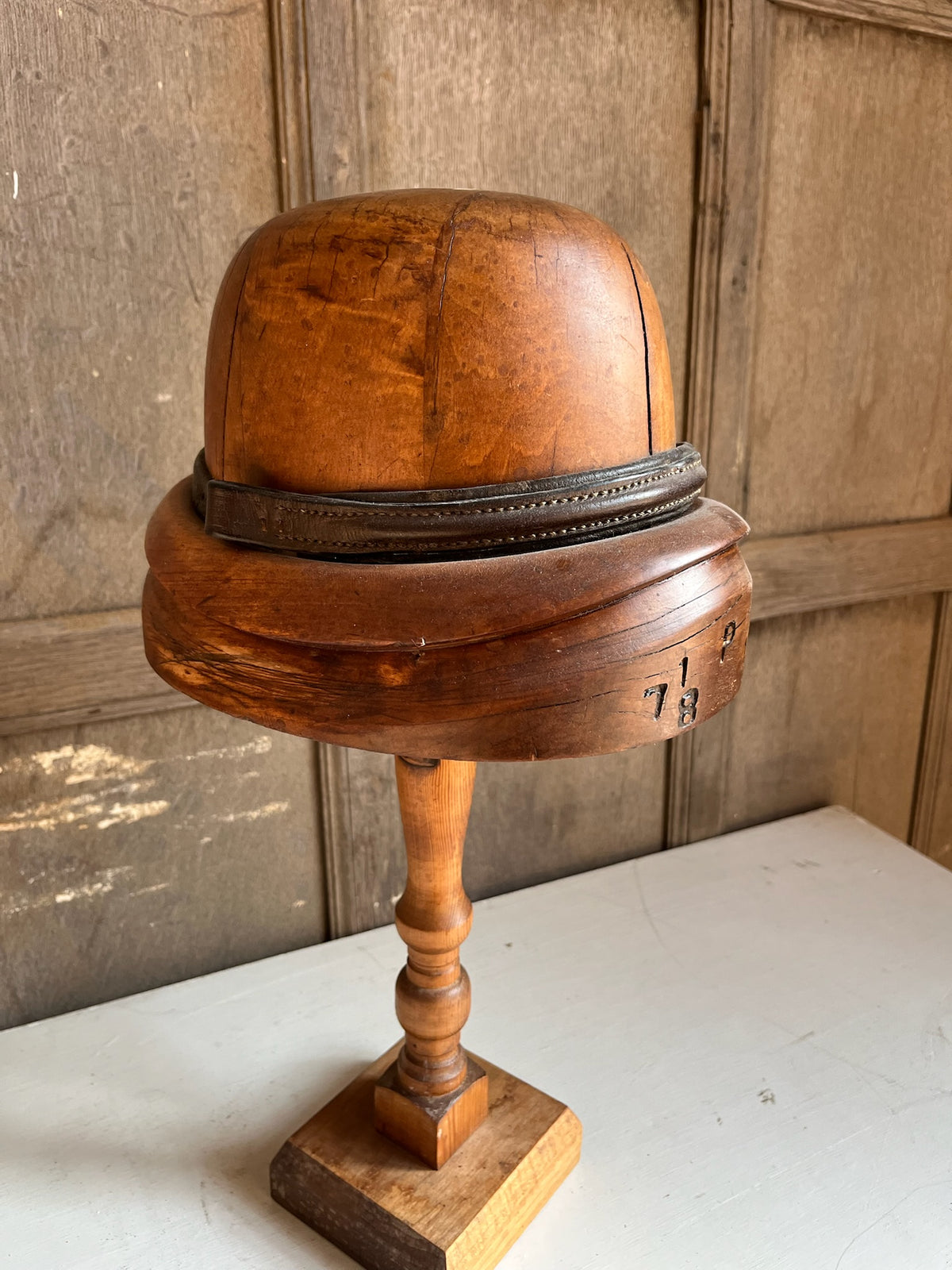 Antique Wooden Milliner's Hat Block on Stand
