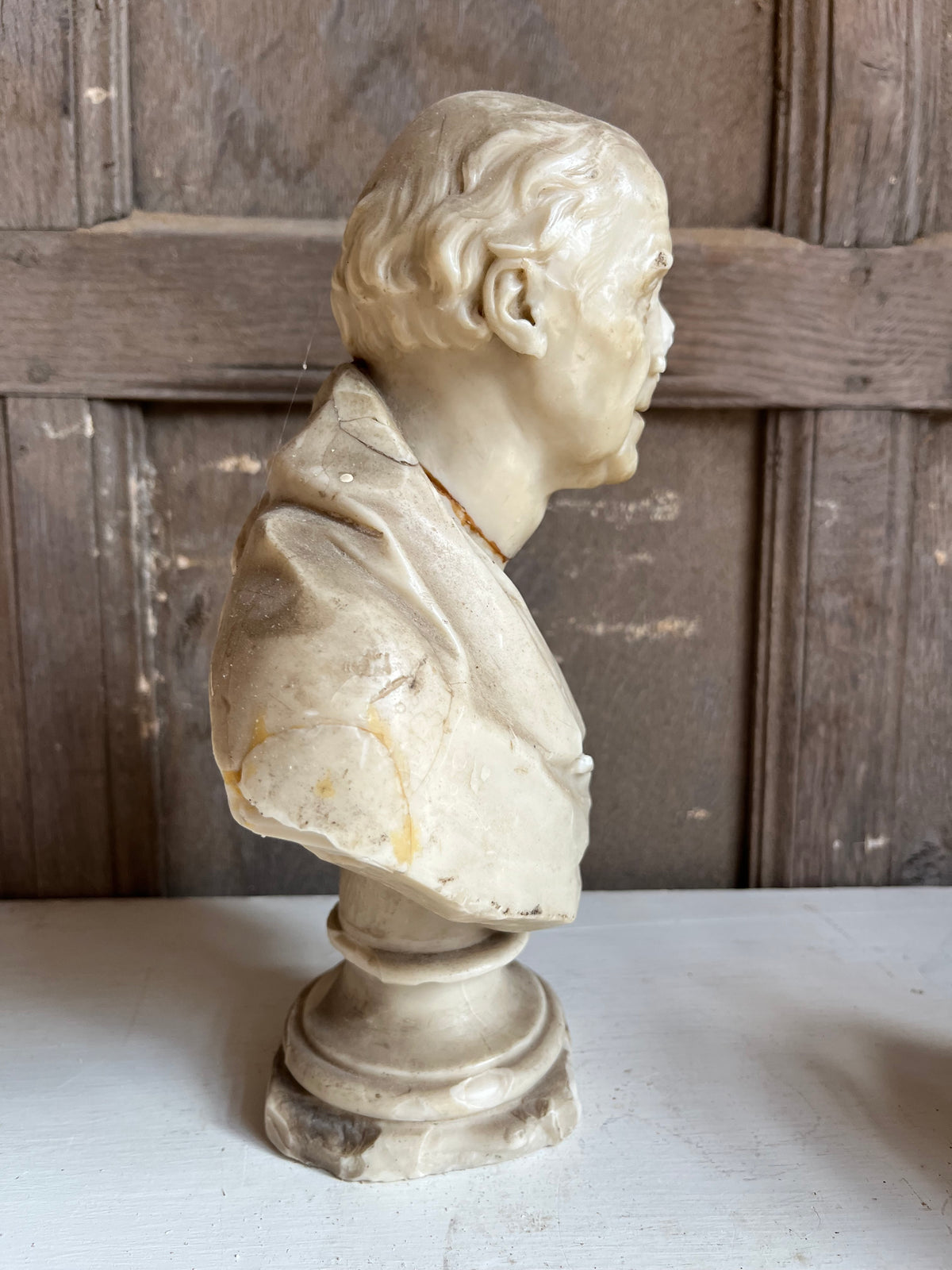Carved Marble Portrait Bust of a Gentleman (signed)