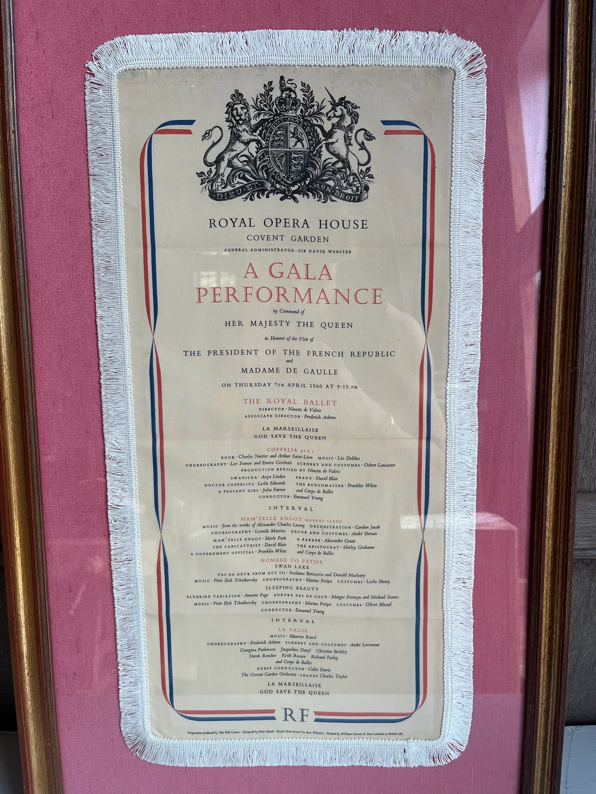 Framed Royal Opera House Gala Performance Silk Programme
