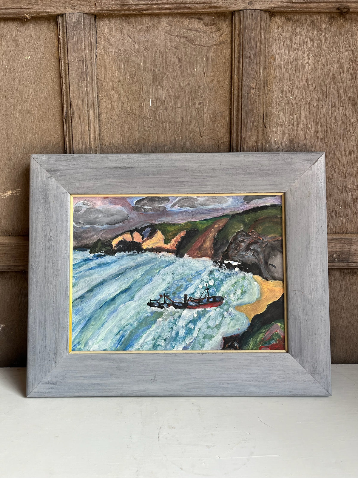 Vintage Oil Painting - Stormy Seascape with Trawler