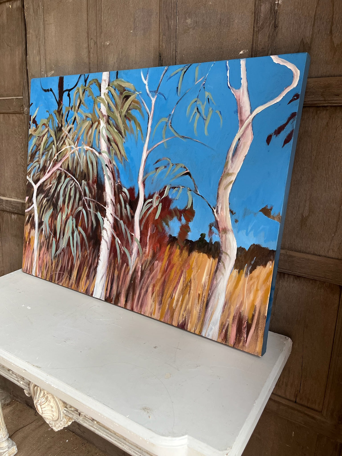 Gay Emmerson 'Blue & Gold' Acrylic Painting