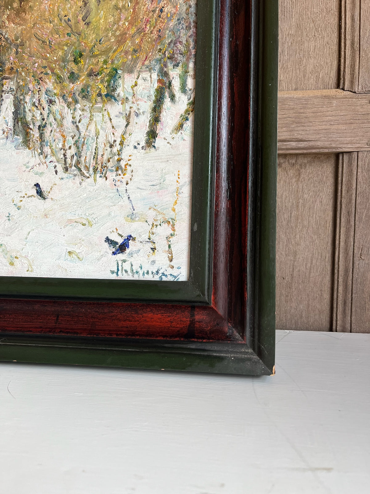 Framed Winter Woodland Oil Painting (Snow Scene)