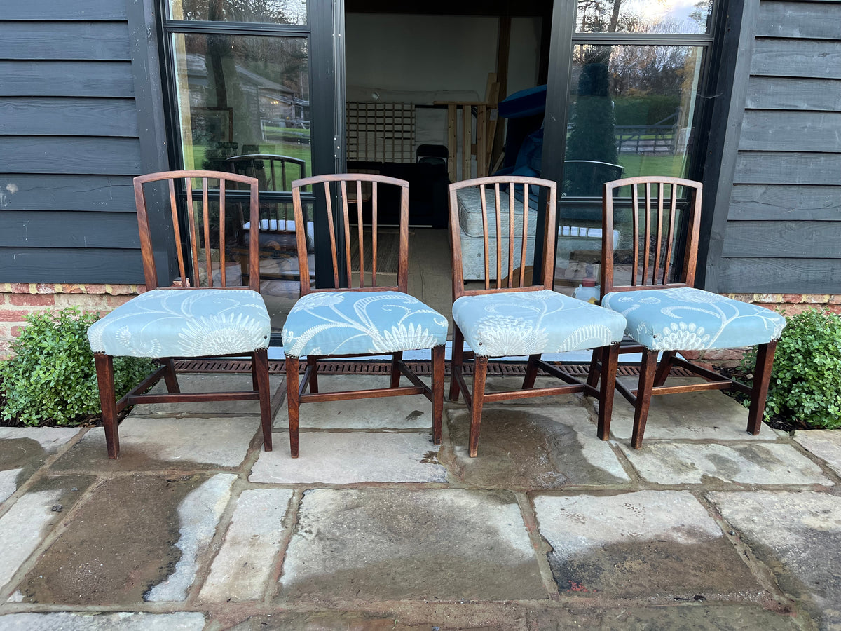 Set of Four Mahogany Dining Chairs (Blue Upholstered Seats)
