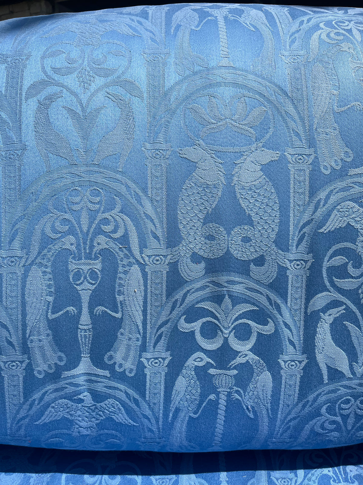 Large 3-seater George Smith Blue Damask Sofa