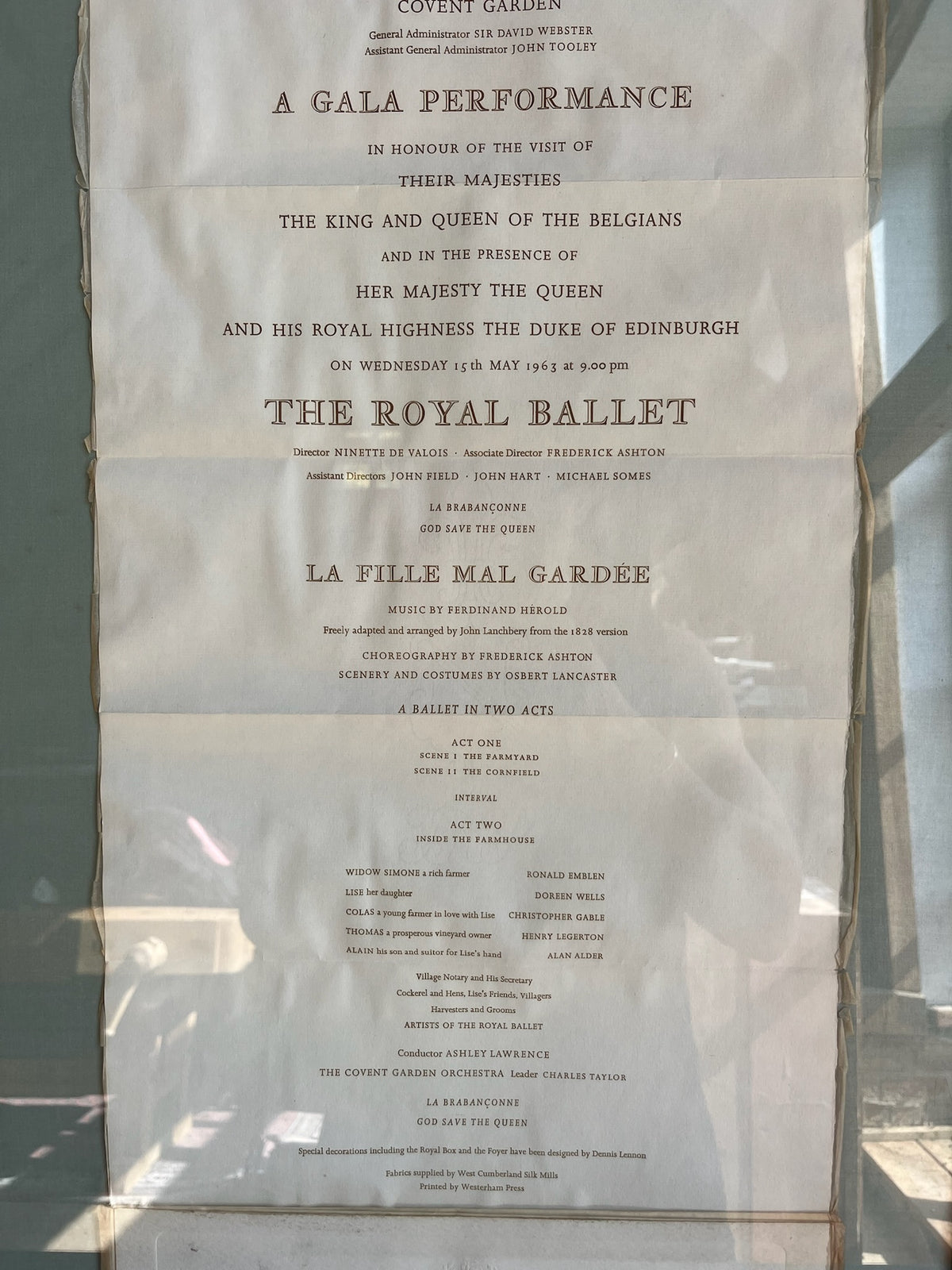 Framed Royal Opera House 1963 Gala Programme (La Fille Mal Gardee)