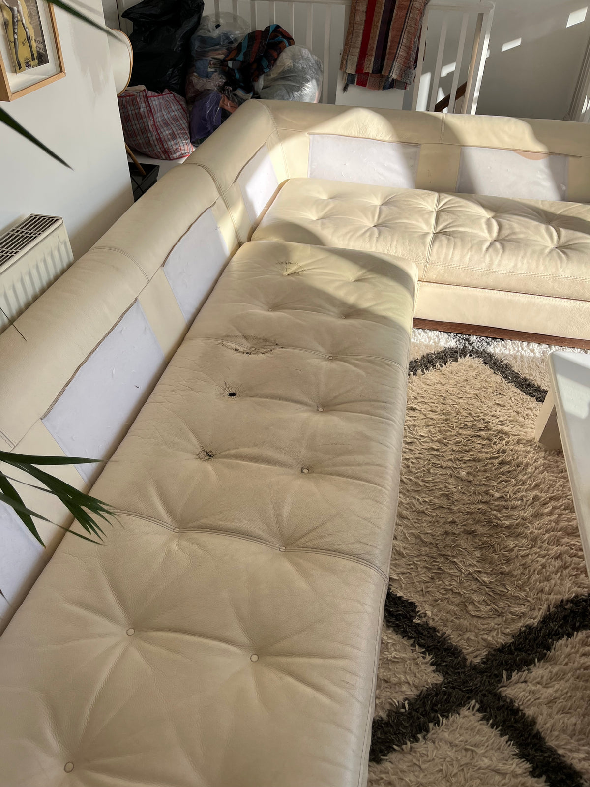 Roche-Bobois Ivory Leather Corner Sofa