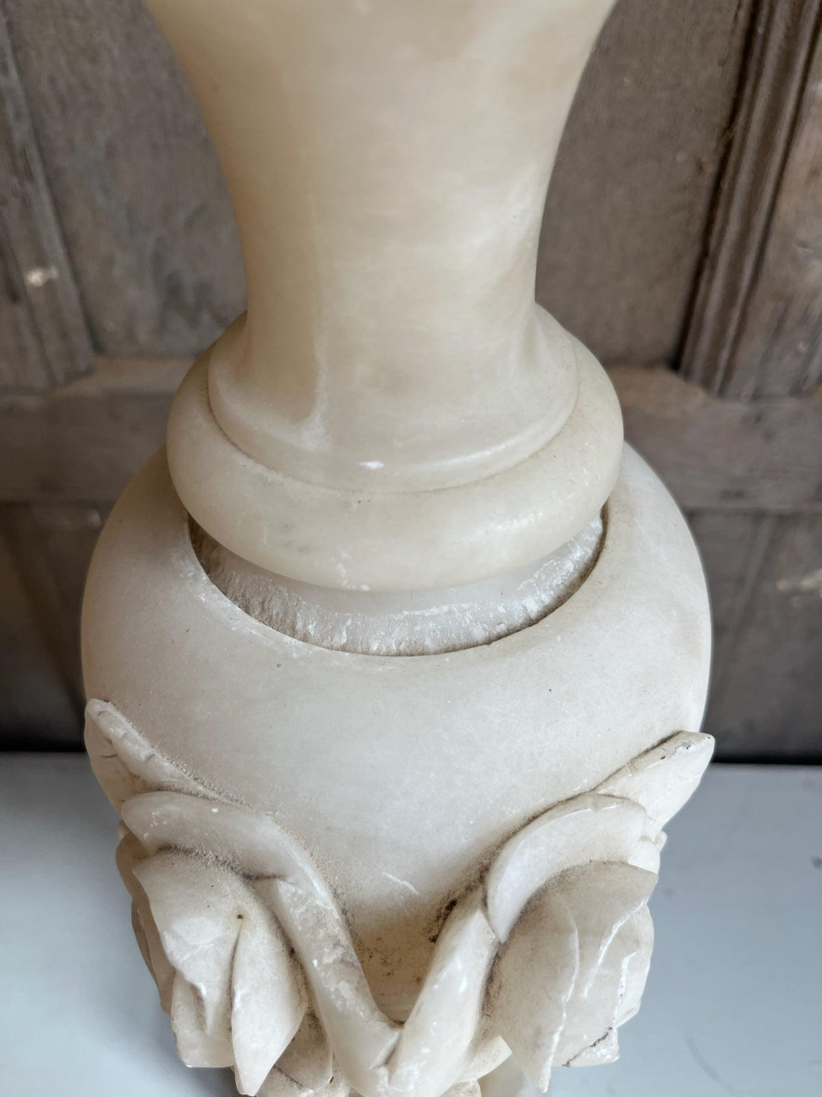 Carved Alabaster Urn Table Lamp with Roses