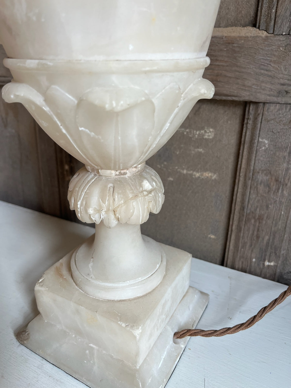 Carved Alabaster Urn Table Lamp with Roses