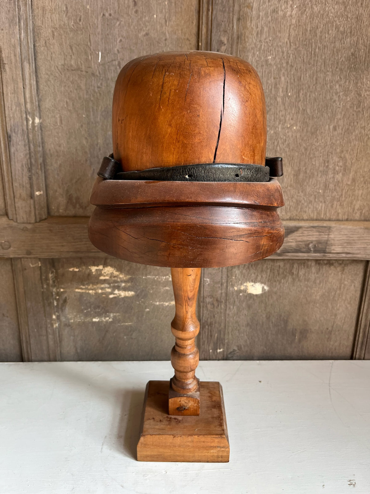 Antique Wooden Milliner's Hat Block on Stand