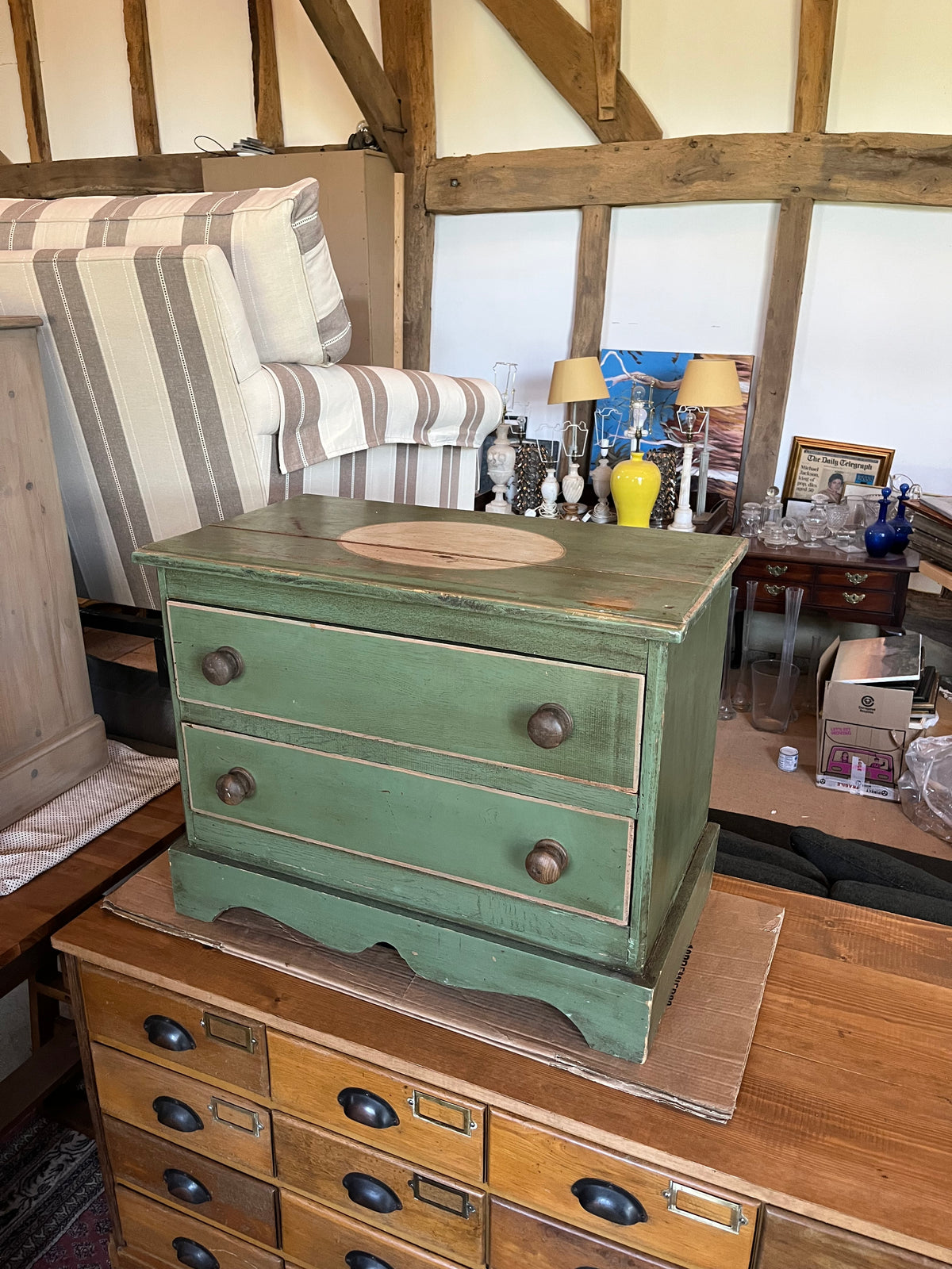 Small Green Painted Two-Drawer Chest