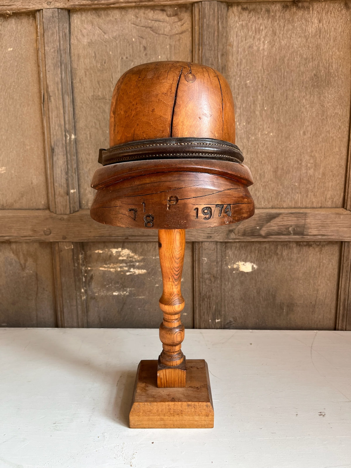 Antique Wooden Milliner's Hat Block on Stand