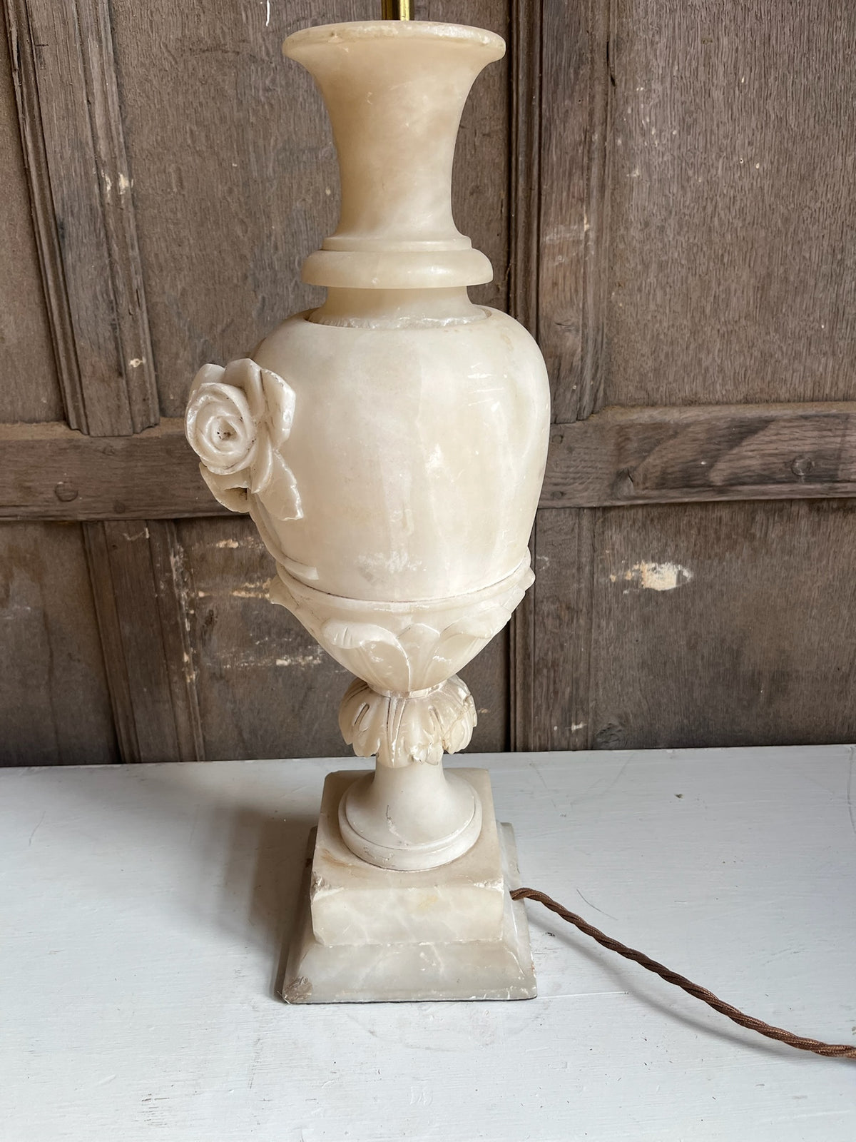 Carved Alabaster Urn Table Lamp with Roses