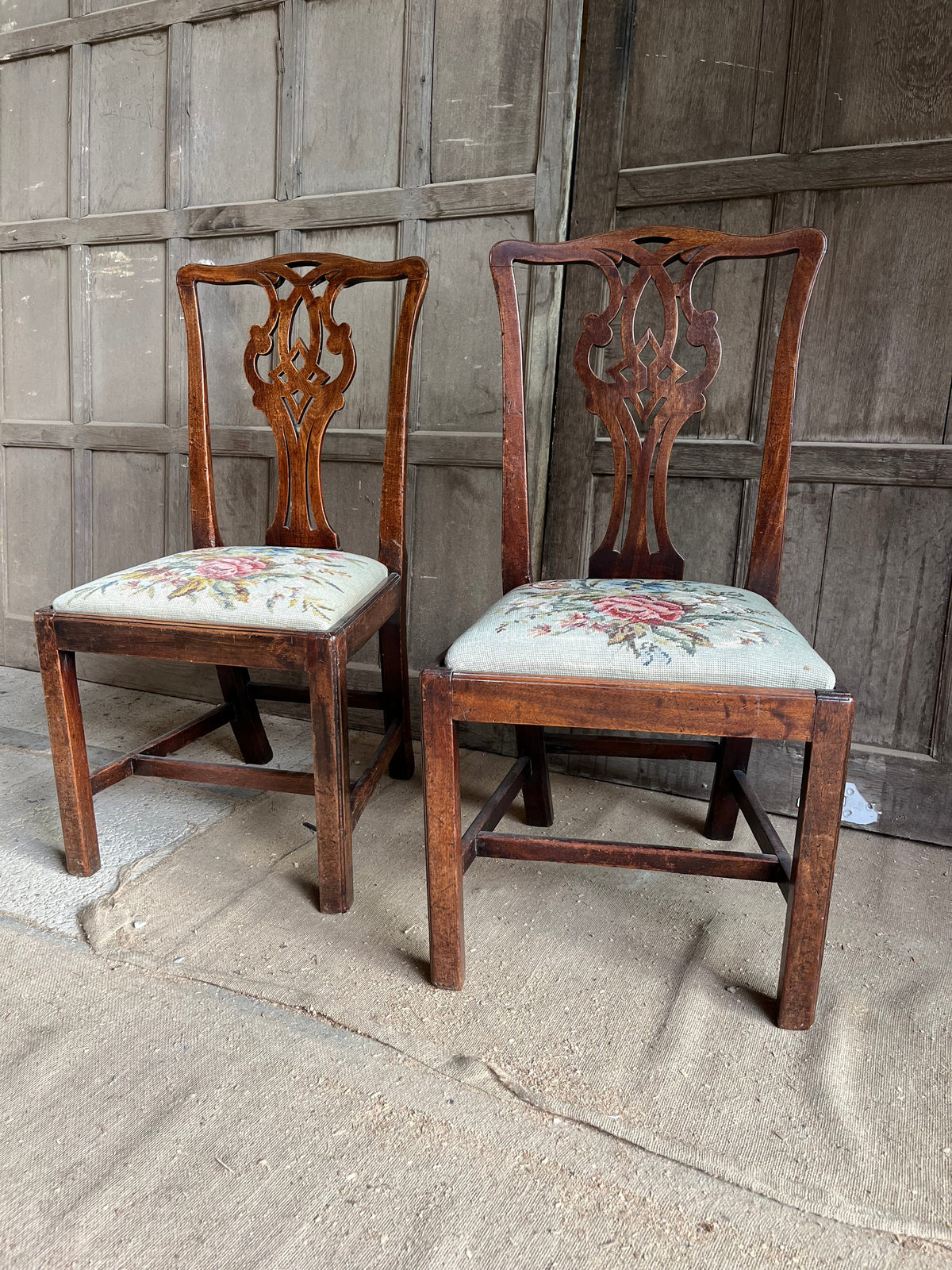 Set of Chippendale-Style Mahogany Dining Chairs (Floral Tapestry)