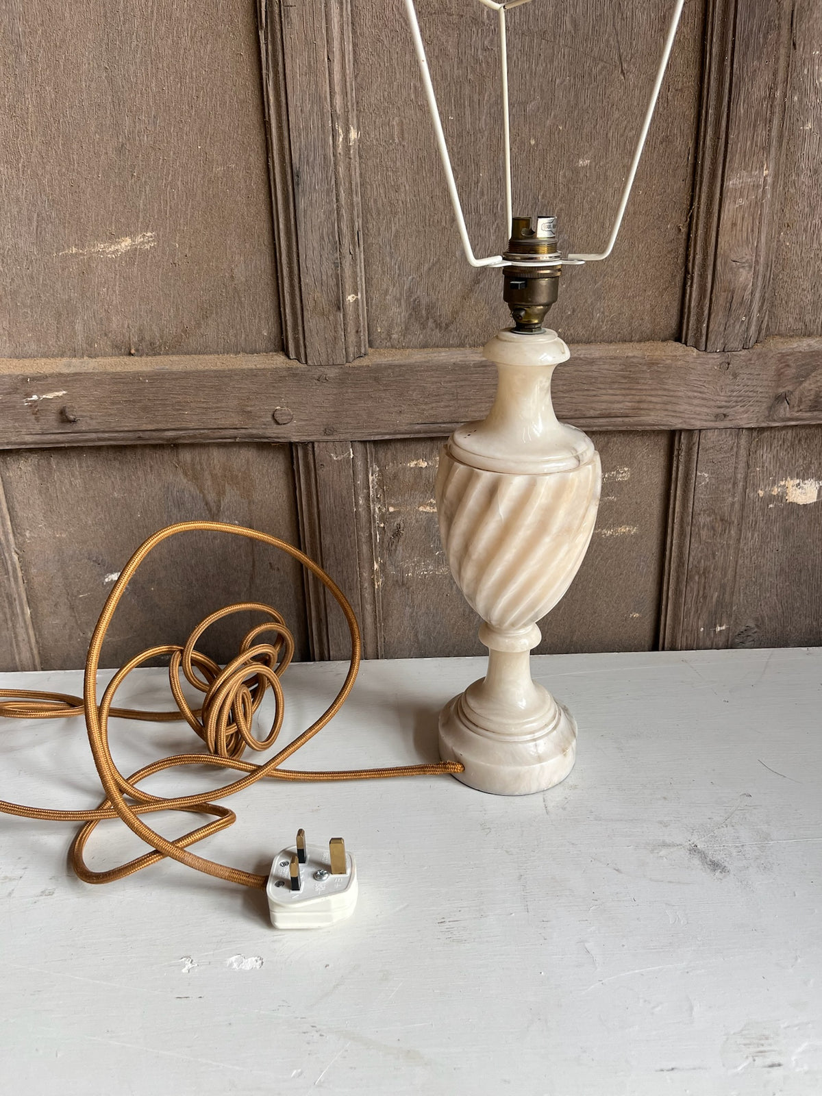 Alabaster Spiral-Carved Table Lamp