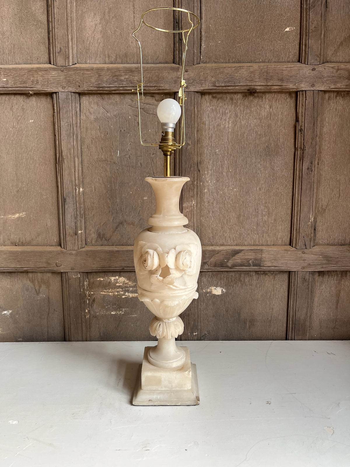 Carved Alabaster Urn Table Lamp with Roses