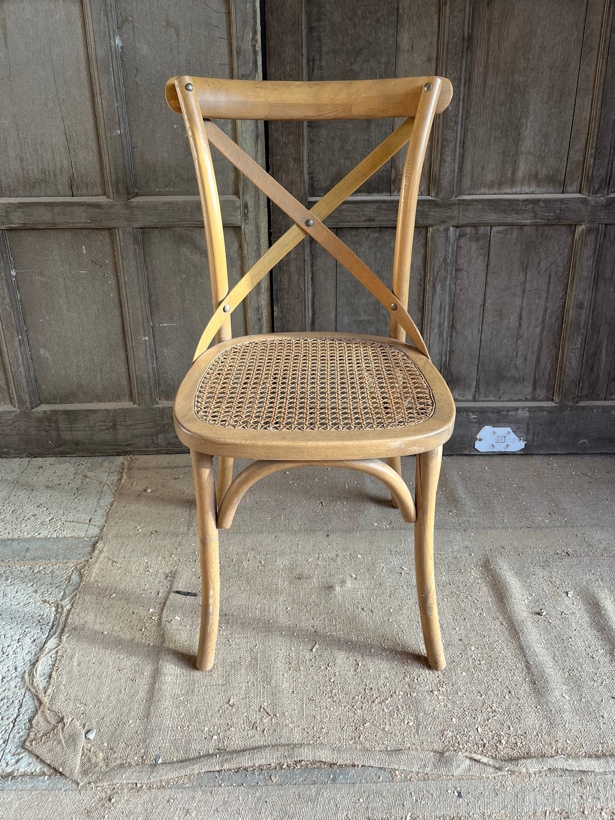 Set of Oka Oak Cross-Back Caned Dining Chairs