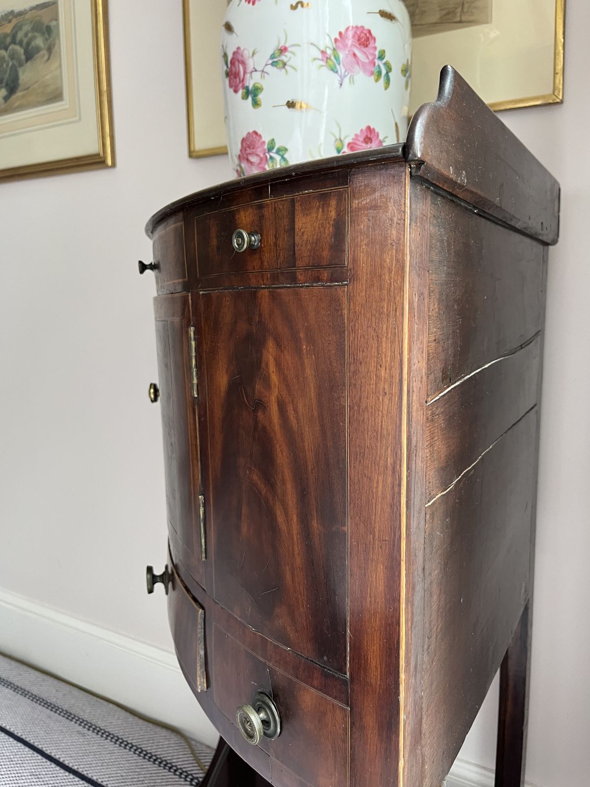 Georgian Mahogany Bow Front Corner Cabinet With Drawer