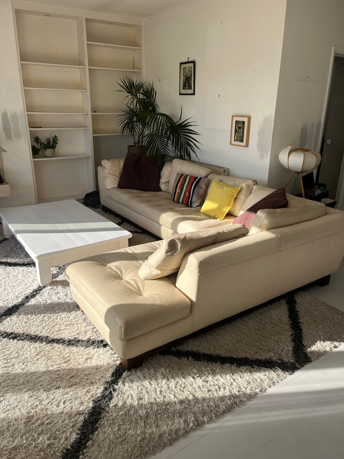 Roche-Bobois Ivory Leather Corner Sofa